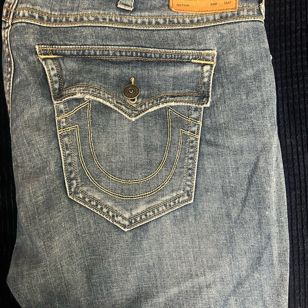 Blue Boot Cut Jeans with Vintage Faded Look